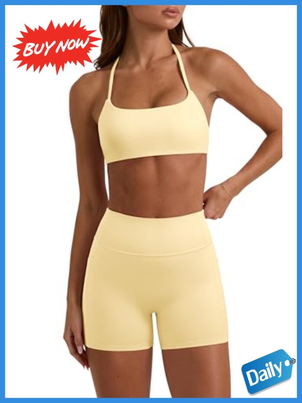 OMKAGI Strappy Sports Bra & Shorts Workout Set with Pockets